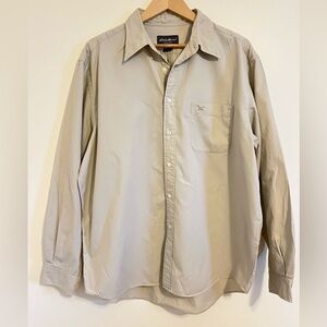Eddie Bauer Men Button-Down Shirt Large Vintage Biege‎ Work Business Casual Y2K